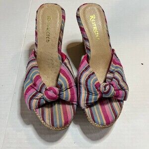 Restricted Women's Pink/Purple/Blue Stripe Slide On Jute 3"Wedge Heel Size 6